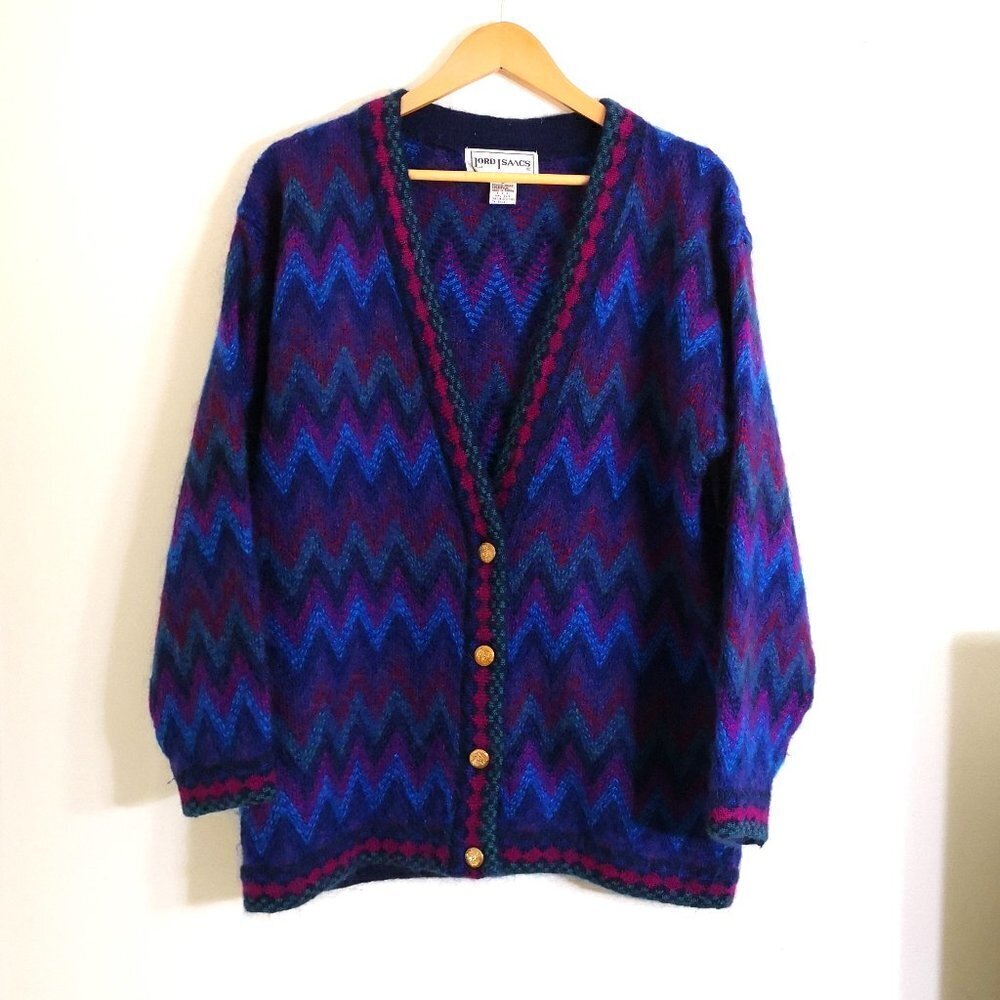 Vintage 90's Lord Isaacs‎ Wool Mohair Blend V Neck Button Up Cardigan Sweater M